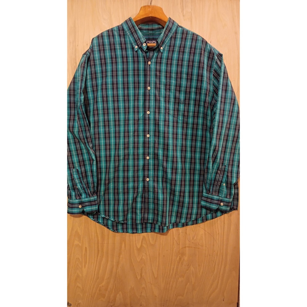 Chaps Mens 3XB Big & Tall Plaid Teal Navy. Preppy Style and Business Casual.